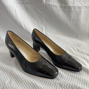 Etienne Aigner Women Leather Pumps Shoes Vintage Kitten Heel Square Toe